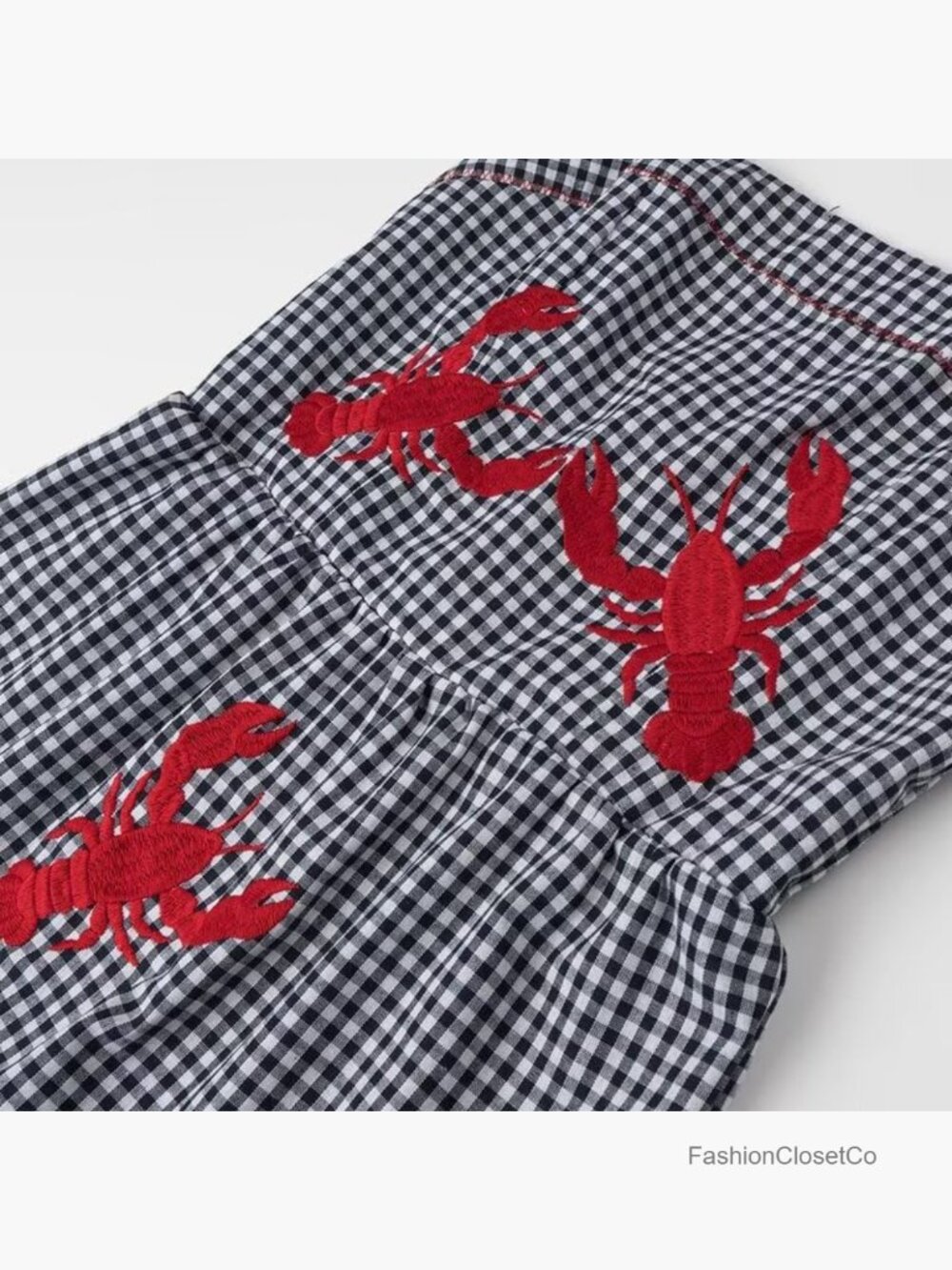 Gingham Lobster Print Maxi Dress Ruffle Linen Sun Dress - Picture 3 of 6